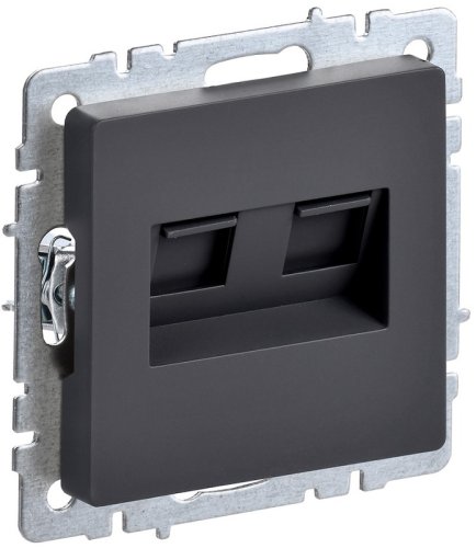 Розетка компьютерная без рамки IEK Brite РК10-2-БрГ 2-м. RJ45+RJ45 5e графит картинка